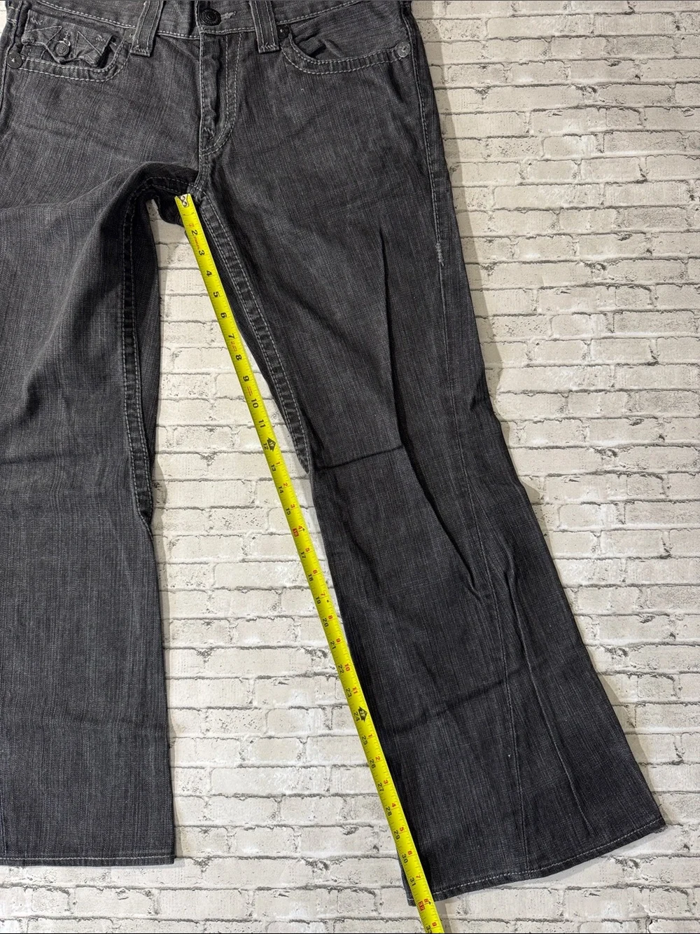 True Religion mens 34x32 black bootcut flare Y2K denim jeans EUC